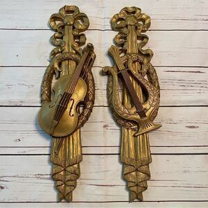 BURWOOD PRODUCTS COMPANY Vintage Wall Hanging Lot Decoration Violin Harp Musical